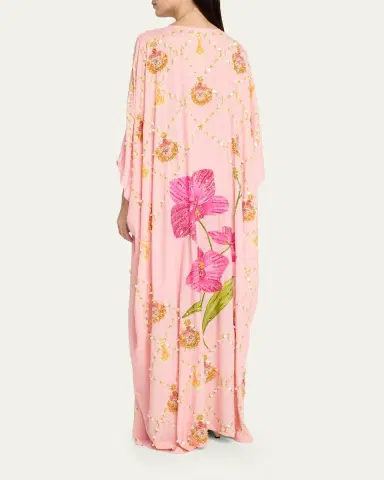 Verandah Hand-Beaded Orchid Maxi Kaftan Coverup | Thumbnail 3 Verandah Hand-Beaded Orchid Maxi Kaftan Coverup | Thumbnail 3