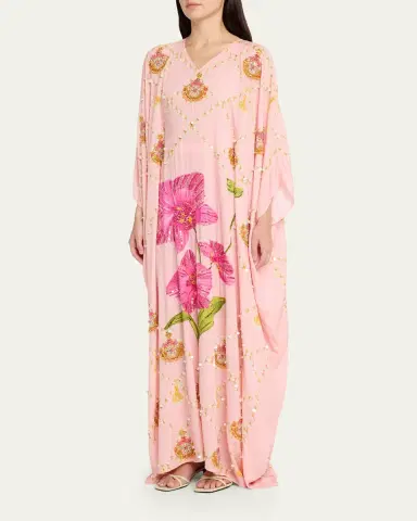 Verandah Hand-Beaded Orchid Maxi Kaftan Coverup | Thumbnail 4 Verandah Hand-Beaded Orchid Maxi Kaftan Coverup | Thumbnail 4