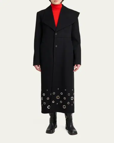 Proenza Schouler Alix Embellished Compact Melton Wool Long Coat | Thumbnail 2 Proenza Schouler Alix Embellished Compact Melton Wool Long Coat | Thumbnail 2