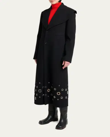 Proenza Schouler Alix Embellished Compact Melton Wool Long Coat | Thumbnail 4 Proenza Schouler Alix Embellished Compact Melton Wool Long Coat | Thumbnail 4