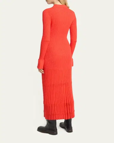 Proenza Schouler Rosario Long-Sleeve Merino Wool Pleated Knit Midi Polo Dress | Thumbnail 3 Proenza Schouler Rosario Long-Sleeve Merino Wool Pleated Knit Midi Polo Dress | Thumbnail 3
