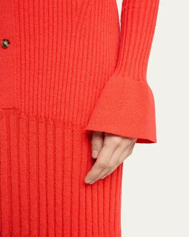 Proenza Schouler Rosario Long-Sleeve Merino Wool Pleated Knit Midi Polo Dress | Thumbnail 5 Proenza Schouler Rosario Long-Sleeve Merino Wool Pleated Knit Midi Polo Dress | Thumbnail 5