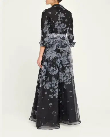 Rickie Freeman for Teri Jon Floral Organza Tie-Waist Shirt Gown | Thumbnail 3 Rickie Freeman for Teri Jon Floral Organza Tie-Waist Shirt Gown | Thumbnail 3