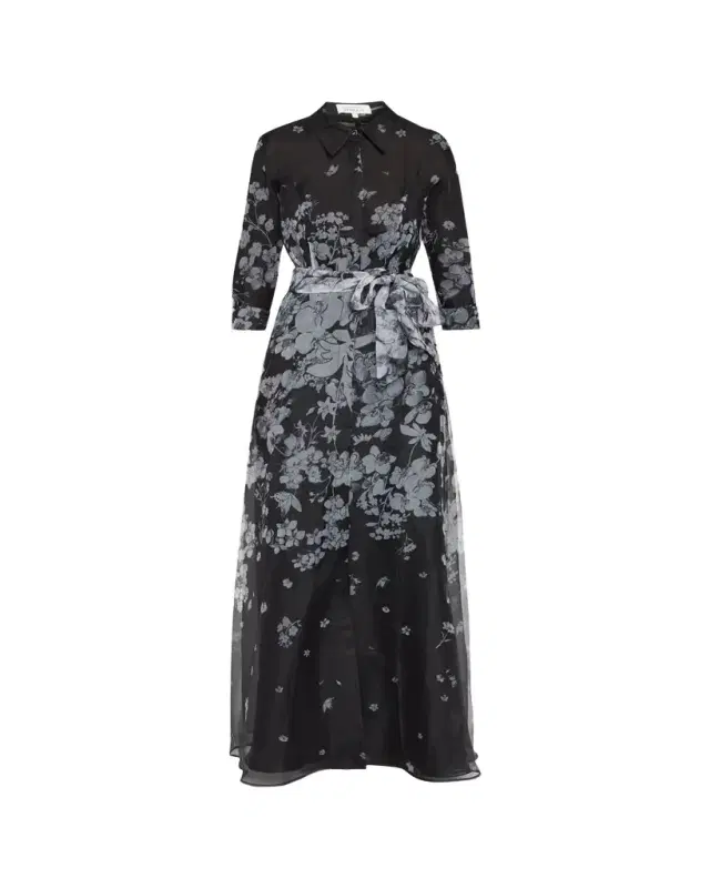 Floral Organza Tie-Waist Shirt Gown Floral Organza Tie-Waist Shirt Gown
