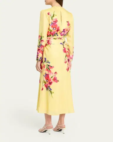 Saloni Claudia Floral Silk Long-Sleeve Fluted Midi Dress | Thumbnail 3 Saloni Claudia Floral Silk Long-Sleeve Fluted Midi Dress | Thumbnail 3