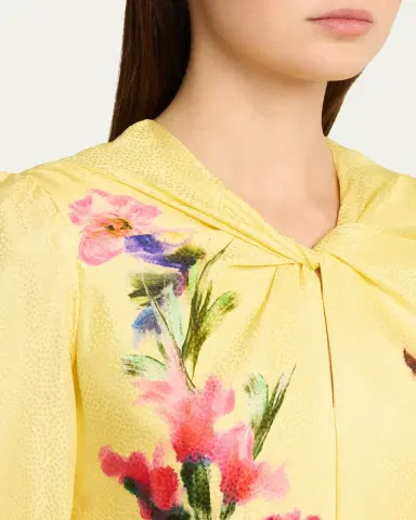 Saloni Claudia Floral Silk Long-Sleeve Fluted Midi Dress | Thumbnail 5 Saloni Claudia Floral Silk Long-Sleeve Fluted Midi Dress | Thumbnail 5