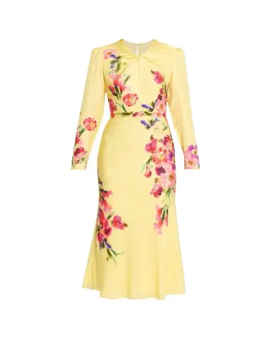 Saloni Claudia Floral Silk Long-Sleeve Fluted Midi Dress | Thumbnail 1 Saloni Claudia Floral Silk Long-Sleeve Fluted Midi Dress | Thumbnail 1