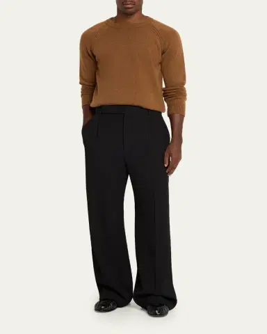 Saint Laurent Men's Wool Stripe Pleated Wide-Leg Trousers | Thumbnail 2 Saint Laurent Men's Wool Stripe Pleated Wide-Leg Trousers | Thumbnail 2
