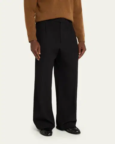 Saint Laurent Men's Wool Stripe Pleated Wide-Leg Trousers | Thumbnail 4 Saint Laurent Men's Wool Stripe Pleated Wide-Leg Trousers | Thumbnail 4