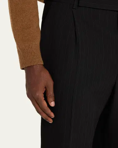 Saint Laurent Men's Wool Stripe Pleated Wide-Leg Trousers | Thumbnail 5 Saint Laurent Men's Wool Stripe Pleated Wide-Leg Trousers | Thumbnail 5