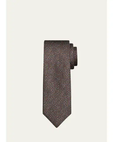 Brioni Men's Herringbone Jacquard Silk Tie | Thumbnail 2 Brioni Men's Herringbone Jacquard Silk Tie | Thumbnail 2