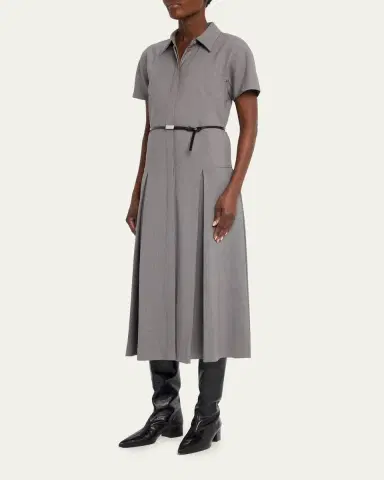 Lafayette 148 New York Pleated Stretch Wool Midi Shirtdress | Thumbnail 4 Lafayette 148 New York Pleated Stretch Wool Midi Shirtdress | Thumbnail 4