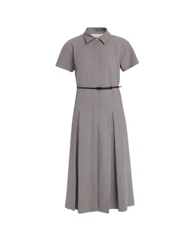 Pleated Stretch Wool Midi Shirtdress Pleated Stretch Wool Midi Shirtdress