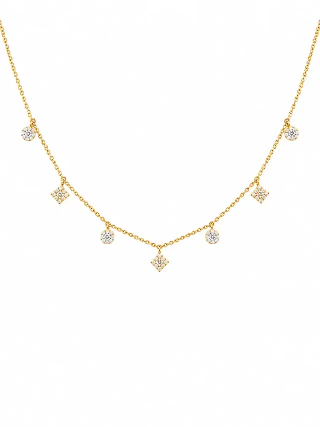 0.71ct Diamond 18K Gold Pave Multi Shape Stationed Necklace 0.71ct Diamond 18K Gold Pave Multi Shape Stationed Necklace