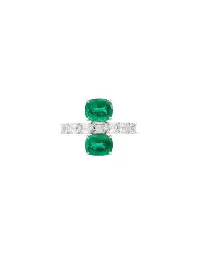 Wish Fine Jewelry 3.34ct Diamond Emerald 18K Gold Double Ring | Thumbnail 1 Wish Fine Jewelry 3.34ct Diamond Emerald 18K Gold Double Ring | Thumbnail 1