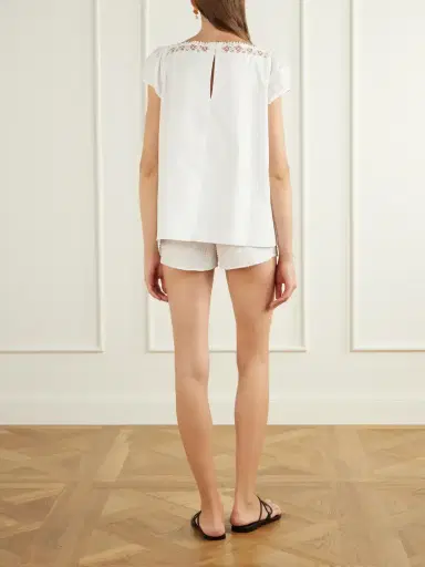 Posse Veda Broderie Anglaise-trimmed Organic Cotton-poplin Top | Thumbnail 3 Posse Veda Broderie Anglaise-trimmed Organic Cotton-poplin Top | Thumbnail 3
