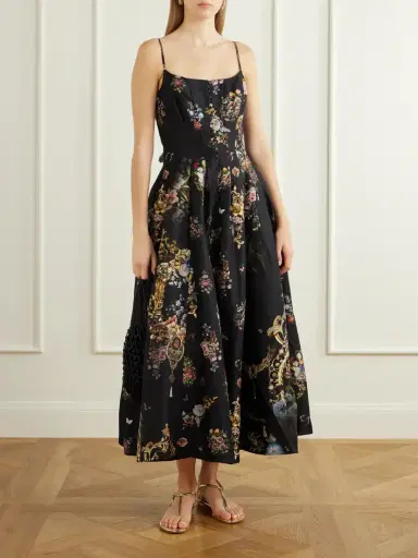 Camilla Flamenco Folklore Floral-print Linen And Silk-blend Dupioni Midi Dress | Thumbnail 2 Camilla Flamenco Folklore Floral-print Linen And Silk-blend Dupioni Midi Dress | Thumbnail 2