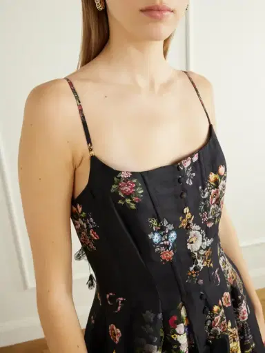 Camilla Flamenco Folklore Floral-print Linen And Silk-blend Dupioni Midi Dress | Thumbnail 4 Camilla Flamenco Folklore Floral-print Linen And Silk-blend Dupioni Midi Dress | Thumbnail 4