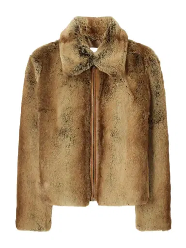 Veronica de Piante Mireia Leather-trimmed Plush Jacket | Thumbnail 1 Veronica de Piante Mireia Leather-trimmed Plush Jacket | Thumbnail 1