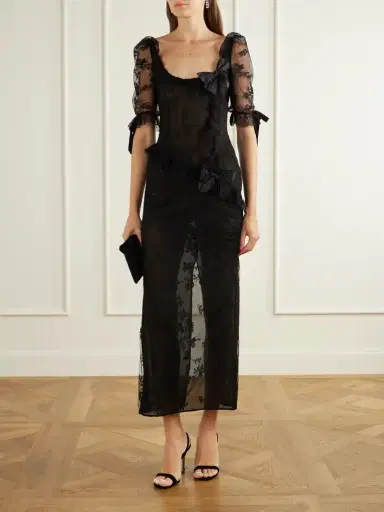 Alessandra Rich Bow-detailed Lace-trimmed Cotton-blend Midi Dress | Thumbnail 2 Alessandra Rich Bow-detailed Lace-trimmed Cotton-blend Midi Dress | Thumbnail 2