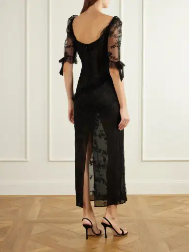 Alessandra Rich Bow-detailed Lace-trimmed Cotton-blend Midi Dress | Thumbnail 3 Alessandra Rich Bow-detailed Lace-trimmed Cotton-blend Midi Dress | Thumbnail 3