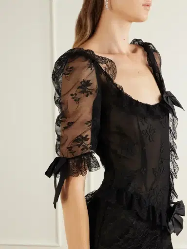 Alessandra Rich Bow-detailed Lace-trimmed Cotton-blend Midi Dress | Thumbnail 4 Alessandra Rich Bow-detailed Lace-trimmed Cotton-blend Midi Dress | Thumbnail 4