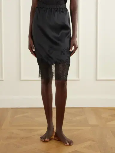 Carine Gilson Lace-trimmed Silk-satin Skirt | Thumbnail 2 Carine Gilson Lace-trimmed Silk-satin Skirt | Thumbnail 2