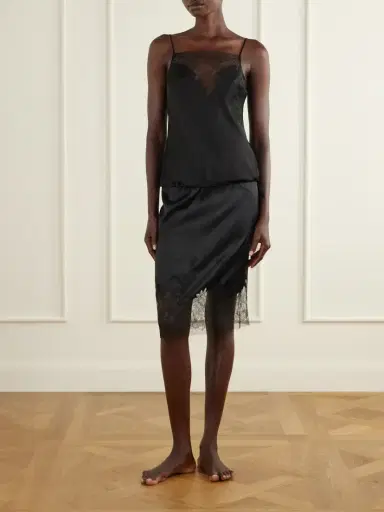 Carine Gilson Lace-trimmed Silk-satin Skirt | Thumbnail 3 Carine Gilson Lace-trimmed Silk-satin Skirt | Thumbnail 3