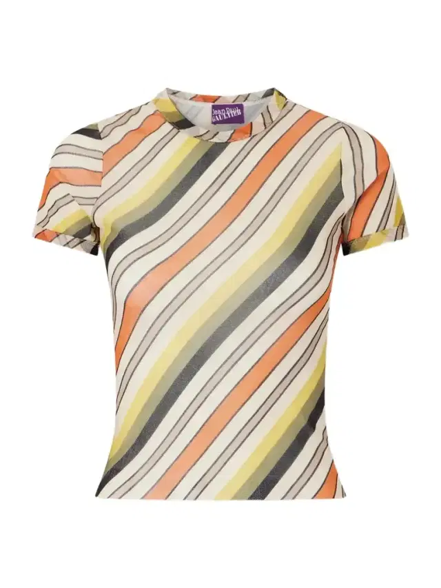 Retro Stripe Printed Mesh Top Retro Stripe Printed Mesh Top