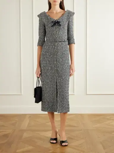 Alessandra Rich Bow-detailed Silk-trimmed Tweed Midi Dress | Thumbnail 2 Alessandra Rich Bow-detailed Silk-trimmed Tweed Midi Dress | Thumbnail 2