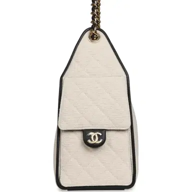 Chanel Chanel Small 25 Hobo Bag Ecru Canvas and Black Calfskin Gold Hardware | Thumbnail 3 Chanel Chanel Small 25 Hobo Bag Ecru Canvas and Black Calfskin Gold Hardware | Thumbnail 3