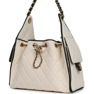 Chanel Chanel Small 25 Hobo Bag Ecru Canvas and Black Calfskin Gold Hardware | Thumbnail 5 Chanel Chanel Small 25 Hobo Bag Ecru Canvas and Black Calfskin Gold Hardware | Thumbnail 5