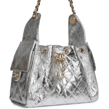 Chanel Chanel Small 25 Hobo Bag Silver Metallic Calfskin Gold Hardware | Thumbnail 2 Chanel Chanel Small 25 Hobo Bag Silver Metallic Calfskin Gold Hardware | Thumbnail 2