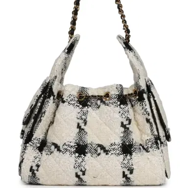 Chanel Chanel Small 25 Hobo Bag White, Black Tweed Gold Hardware | Thumbnail 4 Chanel Chanel Small 25 Hobo Bag White, Black Tweed Gold Hardware | Thumbnail 4
