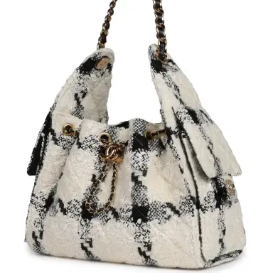 Chanel Chanel Small 25 Hobo Bag White, Black Tweed Gold Hardware | Thumbnail 5 Chanel Chanel Small 25 Hobo Bag White, Black Tweed Gold Hardware | Thumbnail 5