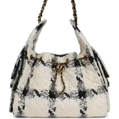 Chanel Chanel Small 25 Hobo Bag White, Black Tweed Gold Hardware | Thumbnail 1 Chanel Chanel Small 25 Hobo Bag White, Black Tweed Gold Hardware | Thumbnail 1