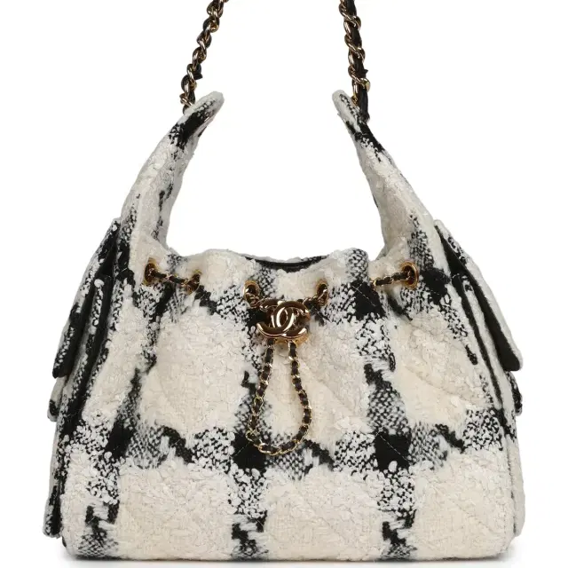 Chanel Small 25 Hobo Bag White, Black Tweed Gold Hardware Chanel Small 25 Hobo Bag White, Black Tweed Gold Hardware
