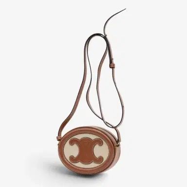 Celine Celine Brown & Beige Woven Canvas Triomphe Mini Oval Crossbody Bag by The Solist | Thumbnail 2 Celine Celine Brown & Beige Woven Canvas Triomphe Mini Oval Crossbody Bag by The Solist | Thumbnail 2