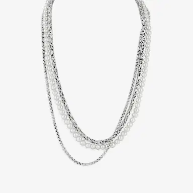 JAI JAI Sterling Silver Freshwater Pearl Multi-Strand Byzantine Box Chain Necklace by The Solist | Thumbnail 2 JAI JAI Sterling Silver Freshwater Pearl Multi-Strand Byzantine Box Chain Necklace by The Solist | Thumbnail 2