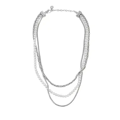 JAI JAI Sterling Silver Freshwater Pearl Multi-Strand Byzantine Box Chain Necklace by The Solist | Thumbnail 1 JAI JAI Sterling Silver Freshwater Pearl Multi-Strand Byzantine Box Chain Necklace by The Solist | Thumbnail 1