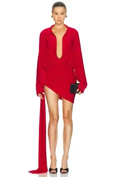 Norma Kamali Oversized Shirt Side Drape Dress With Bow | Thumbnail 1 Norma Kamali Oversized Shirt Side Drape Dress With Bow | Thumbnail 1