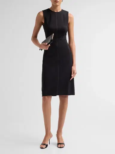 Misook Women's Contrast Stitch Ponte Sheath Dress - Black Charmeuse | Thumbnail 2 Misook Women's Contrast Stitch Ponte Sheath Dress - Black Charmeuse | Thumbnail 2
