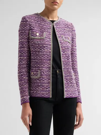 Misook Women's Eyelash Ribbon Knit Jacket - Fresh Purple Biscotti | Thumbnail 4 Misook Women's Eyelash Ribbon Knit Jacket - Fresh Purple Biscotti | Thumbnail 4
