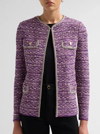 Misook Women's Eyelash Ribbon Knit Jacket - Fresh Purple Biscotti | Thumbnail 5 Misook Women's Eyelash Ribbon Knit Jacket - Fresh Purple Biscotti | Thumbnail 5