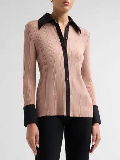 Misook Women's Mixed Media Soft Knit Shirt - Charmeuse Black | Thumbnail 4 Misook Women's Mixed Media Soft Knit Shirt - Charmeuse Black | Thumbnail 4