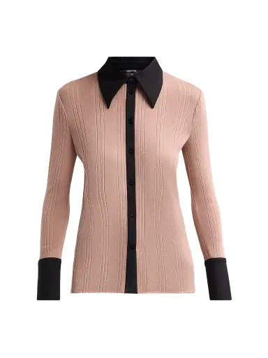 Misook Women's Mixed Media Soft Knit Shirt - Charmeuse Black | Thumbnail 1 Misook Women's Mixed Media Soft Knit Shirt - Charmeuse Black | Thumbnail 1