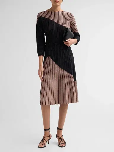 Misook Women's Colorblocked Knit Midi Dress - Charmeuse Black | Thumbnail 2 Misook Women's Colorblocked Knit Midi Dress - Charmeuse Black | Thumbnail 2