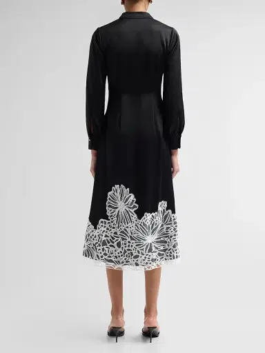 Misook Women's Lace-Appliqué Crepe De Chine Midi Dress - Black White | Thumbnail 3 Misook Women's Lace-Appliqué Crepe De Chine Midi Dress - Black White | Thumbnail 3