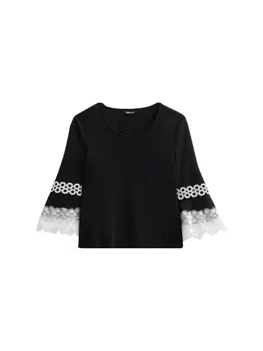 Misook Women's Lace Appliqué Soft Knit Top - Black White | Thumbnail 1 Misook Women's Lace Appliqué Soft Knit Top - Black White | Thumbnail 1