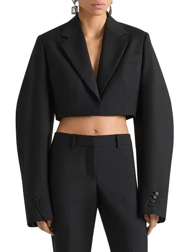 Givenchy Women's Cropped Cocoon Blazer in Wool and Wohair - Black | Thumbnail 2 Givenchy Women's Cropped Cocoon Blazer in Wool and Wohair - Black | Thumbnail 2